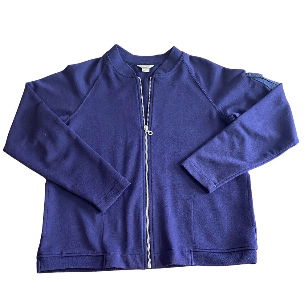 Vintage Jacket size Medium Raglan Sleeve Zip Up Navy Cotton Pockets Lightweight